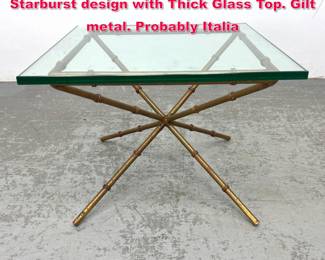 Lot 354 Faux Bamboo and Glass side table. Starburst design with Thick Glass Top. Gilt metal. Probably Italia