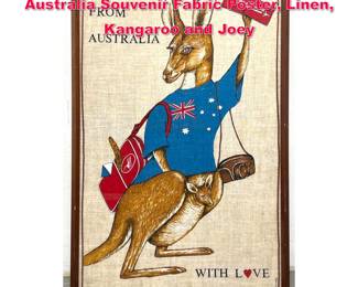 Lot 472 Framed Vintage Quantas Airways Australia Souvenir Fabric Poster, Linen, Kangaroo and Joey