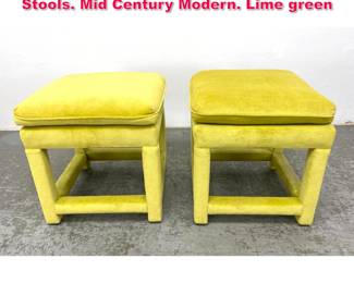 Lot 528 Pair Parson Style Yellow Ottoman Stools. Mid Century Modern. Lime green