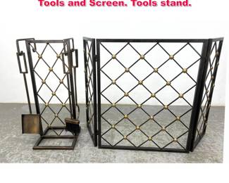 Lot 356 Jean Royere Style Fireplace set. Tools and Screen. Tools stand.