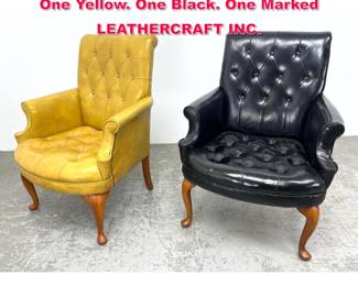 Lot 334 Pair Vintage Leather Club Chairs. One Yellow. One Black. One Marked LEATHERCRAFT INC. 