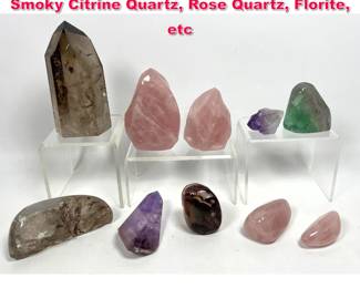 Lot 601 10 Piece Geology rock specimens. Smoky Citrine Quartz, Rose Quartz, Florite, etc