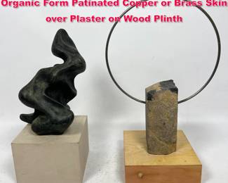 Lot 211 2 Piece Abstract Sculptures. Organic Form Patinated Copper or Brass Skin over Plaster on Wood Plinth