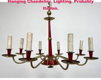Lot 383 Red Enameled Brass Modernist Hanging Chandelier. Lighting. Probably Italian.