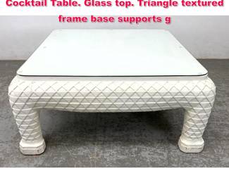 Lot 408 John Dickinson Style Miami Modern Cocktail Table. Glass top. Triangle textured frame base supports g