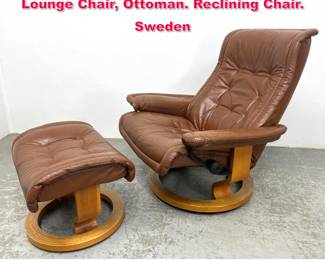 Lot 341 2pc EKORNES Stressless Leather Lounge Chair, Ottoman. Reclining Chair. Sweden 
