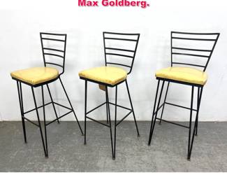 Lot 577 Set 3 Wrought Iron Bar stools. Max Goldberg.