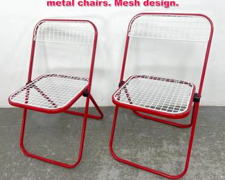 Lot 462 Italian Post Modern red and white metal chairs. Mesh design. 
