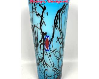 Lot 55 Tall Blue Art Glass Vase with Design. Unsigned. 