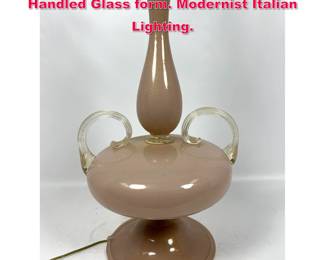 Lot 20 Venetian Murano Art Glass Lamp. Handled Glass form. Modernist Italian Lighting.