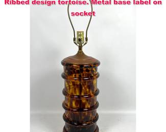 Lot 535 Paul Hanson dark amber glass lamp Ribbed design tortoise. Metal base label on socket