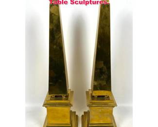 Lot 66 Pair Hollow Form Brass Obelisks Table Sculptures. 