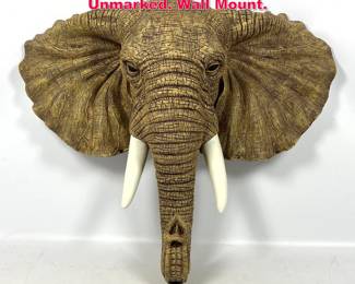 Lot 414 22 inch Resin Elephant head. Unmarked. Wall Mount. 
