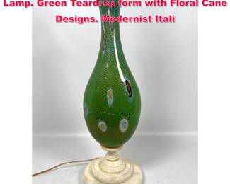 Lot 16 BALBOA Venetian Murano Art Glass Lamp. Green Teardrop form with Floral Cane Designs. Modernist Itali