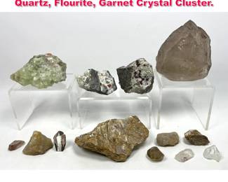 Lot 622 13 Piece Geology rock specimens. Quartz, Flourite, Garnet Crystal Cluster.