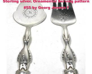 Lot 46 2pc Georg Jensen fish serving set, Sterling silver. Ornamental Serving pattern 55 by Georg Jensen f