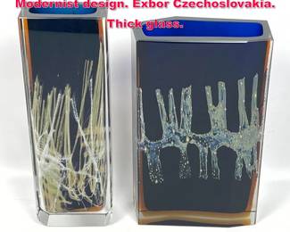 Lot 38 2pcs Ceska Art Glass Vase. Modernist design. Exbor Czechoslovakia. Thick glass.