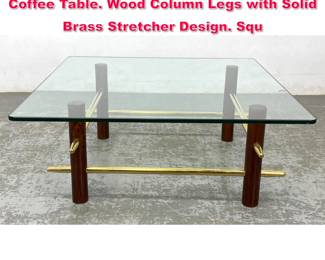 Lot 407 RobsjohnGibbings Style Custom Coffee Table. Wood Column Legs with Solid Brass Stretcher Design. Squ