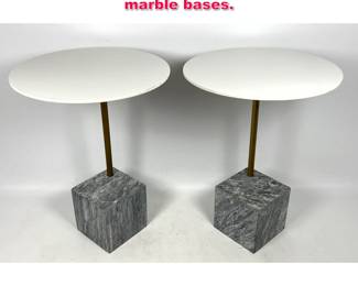 Lot 397 Pair West elm side tables with marble bases. 