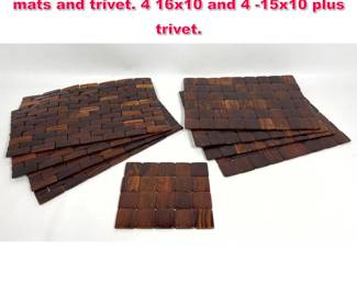 Lot 184 9pc Rosewood Parquet tiles place mats and trivet. 4 16x10 and 4 15x10 plus trivet.