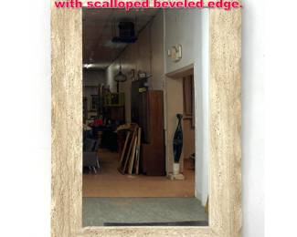 Lot 478 Wide Framed Travertine Wall Mirror with scalloped beveled edge.