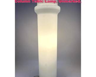 Lot 181 Mid Century Modern White Glass Column Table Lamp. Unmarked. 