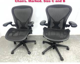 Lot 374 2pc HERMAN MILLER Aeron Desk Chairs. Marked. Size C and B