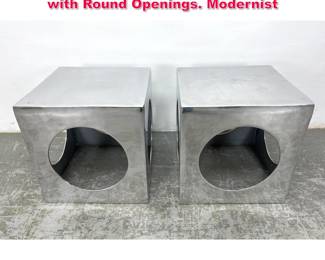 Lot 121 Pr Square Aluminum Cube Tables with Round Openings. Modernist 
