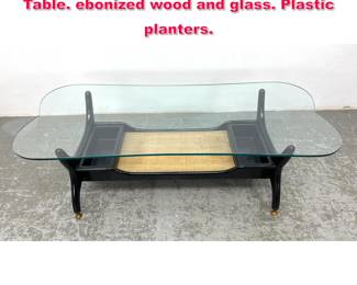 Lot 4 Adrian Pearsall Style Coffee Cocktail Table. ebonized wood and glass. Plastic planters.