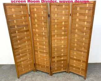 Lot 220 Mid Century Modern 4 Panel Folding screen Room Divider. woven design.