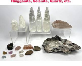 Lot 620 17 Piece Geology rock specimens. Hingganite, Selenite, Quartz, etc.