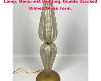 Lot 93 Venetian Murano Art Glass Table Lamp. Modernist Lighting. Double Stacked Ribbed Glass Form. 