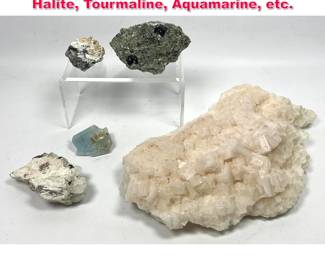 Lot 621 5 Piece Geology rock specimens. Halite, Tourmaline, Aquamarine, etc.