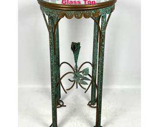 Lot 418 Artisan Copper Side Plant Table with Glass Top. 