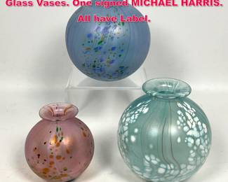 Lot 34 3pc English Studio ISLE of WIGHT Art Glass Vases. One signed MICHAEL HARRIS. All have Label. 