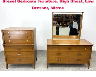 Lot 281 3pc John Van Koert, Profile by Drexel Bedroom Furniture. High Chest, Low Dresser, Mirror. 