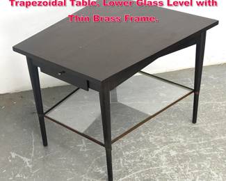 Lot 6 Paul McCobb American Modern Walnut Trapezoidal Table. Lower Glass Level with Thin Brass Frame. 