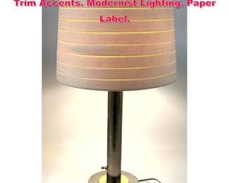 Lot 440 Nessen Chrome Table Lamp. Brass Trim Accents. Modernist Lighting. Paper Label. 