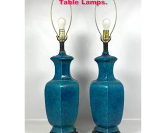 Lot 112 Pair Chinese Style Blue Glazed Table Lamps.