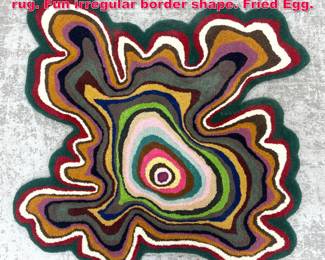Lot 400 Colorful trippy contemporary carpet rug. Fun irregular border shape. Fried Egg. 