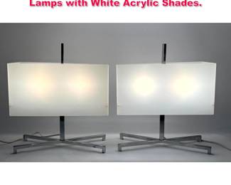 Lot 288 Modernist Chrome x Base Table Lamps with White Acrylic Shades. 