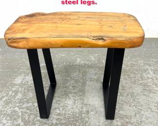 Lot 467 Live edge slab table with sled style steel legs. 
