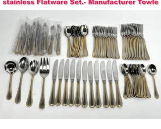 Lot 23 77pc Towle Beaded gold accent 188 stainless Flatware Set. Manufacturer Towle