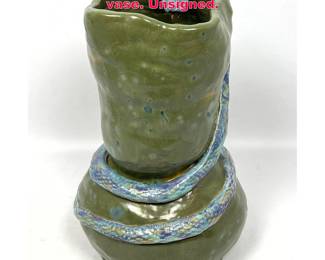 Lot 59 Hand Made Ceramic Pottery Snake vase. Unsigned.