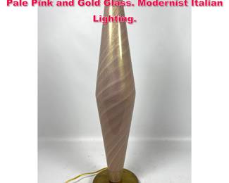 Lot 81 Venetian Murano Art Glass Lamp. Pale Pink and Gold Glass. Modernist Italian Lighting.
