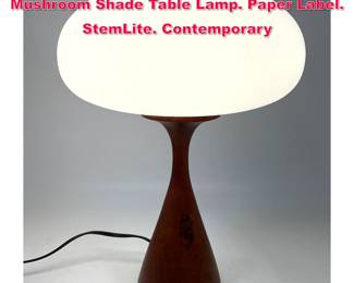 Lot 109 DESIGNLINE Wood Base Glass Mushroom Shade Table Lamp. Paper Label. StemLite. Contemporary
