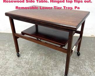Lot 428 ARREBO MOBLER Danish Modern Rosewood Side Table. Hinged top flips out. Removable Lower Tier Tray. Pa