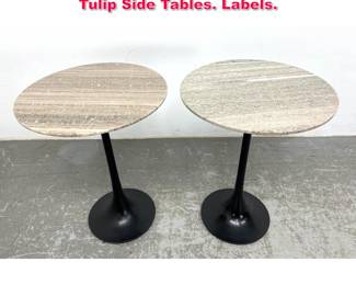 Lot 72 Pair Marble Top Crate and Barrel Tulip Side Tables. Labels. 