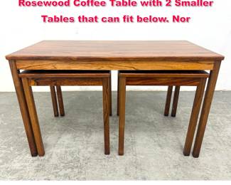 Lot 110 3pc P.S. HEGGEN Rosewood Tables. Rosewood Coffee Table with 2 Smaller Tables that can fit below. Nor