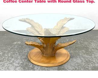 Lot 237 Decorator Carved wood Palm Leaf Coffee Center Table with Round Glass Top. 